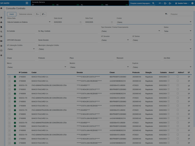 Dashboard mostrando processo de registro eletrônico automatizado